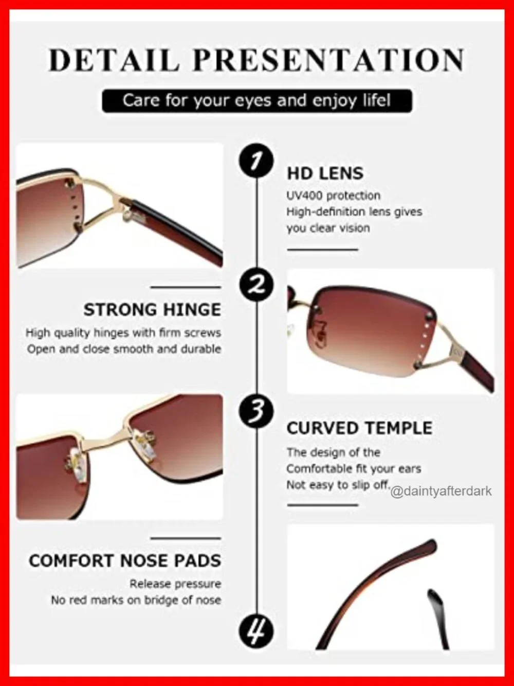 Rectangle Rimless Frameless Sunglasses UV400 Metal Frame Retro Square